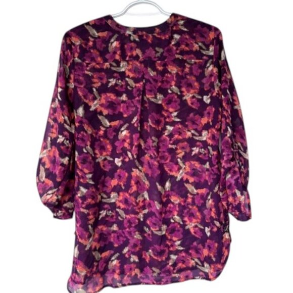 Apt.9 purple floral V-neck tunic semi-sheer blouse size M - Picture 4 of 6